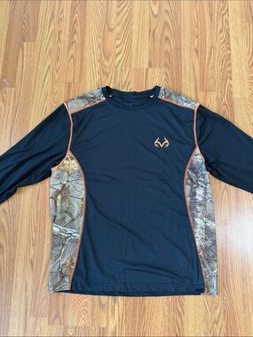 Realtree Black Long Sleeve Performance Tee with Orange Trim